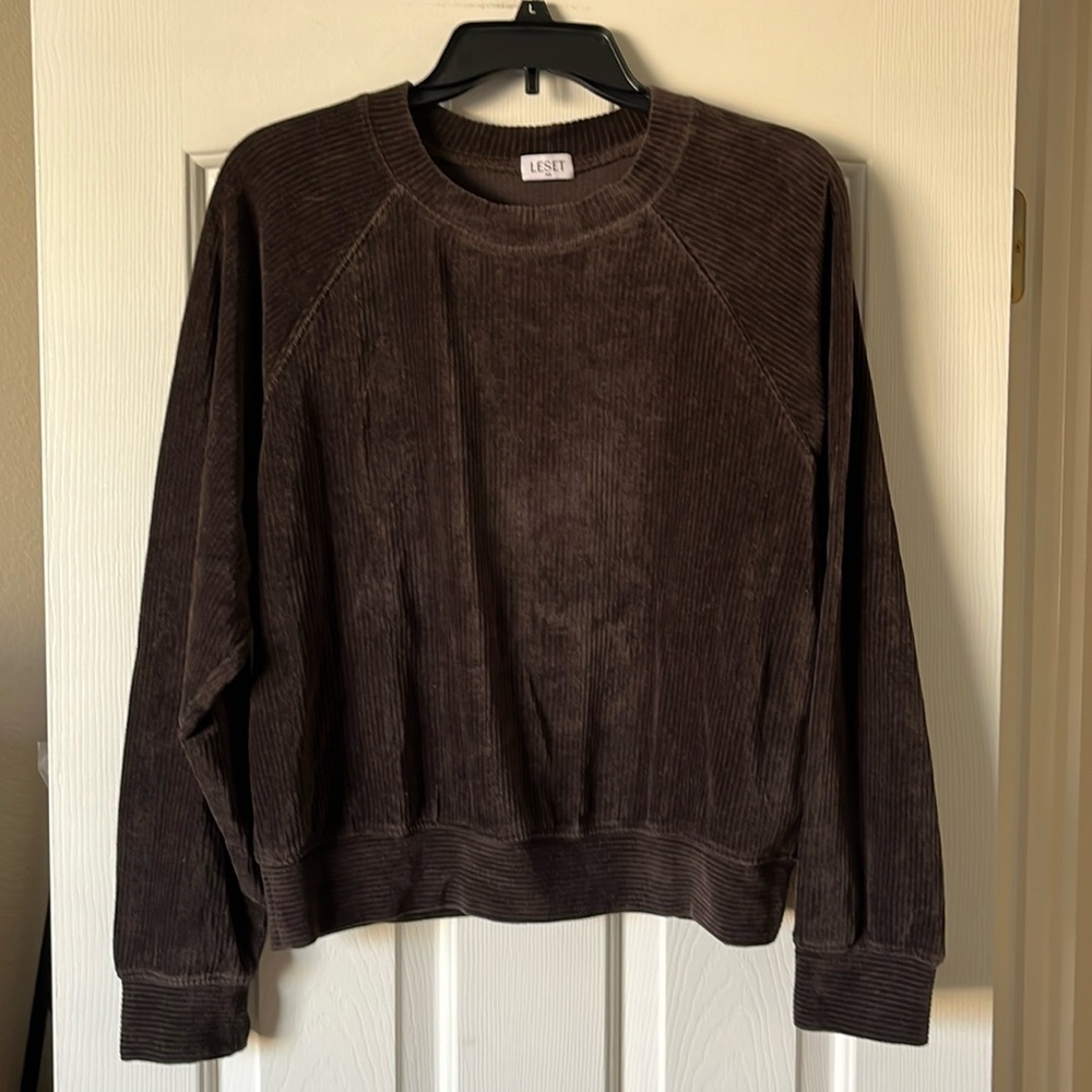 LESET EUC brown corduroy oversized sweatshirt size XS